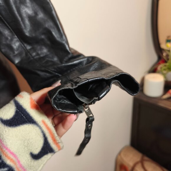 Derringer 100% Lambskin Leather Vented Moto Jacket sz L Black Silver Biker - Picture 5 of 14